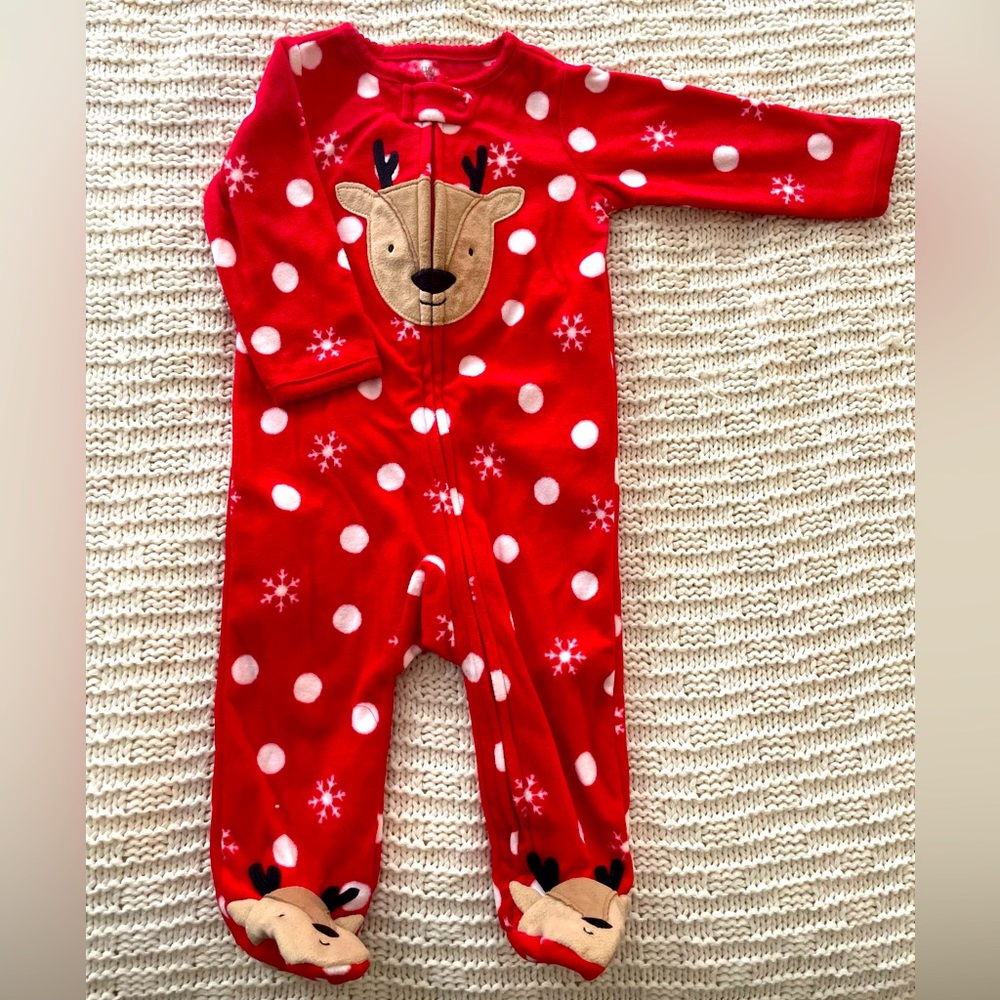 NWOT Fleece Reindeer Footie PJs, 6m. - Picture 1 of 3